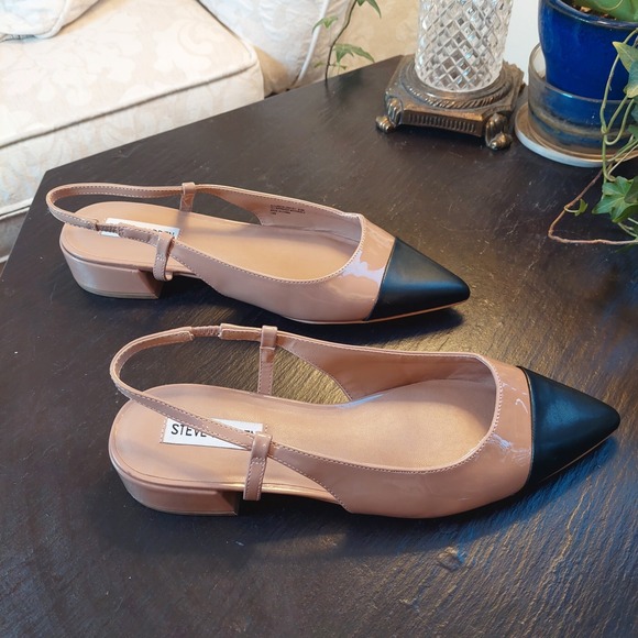 NEW! Steve Madden Wms Allure Patent Slingback Block Heel Tan/Black Vegan Sz 9.5M - Picture 7 of 10